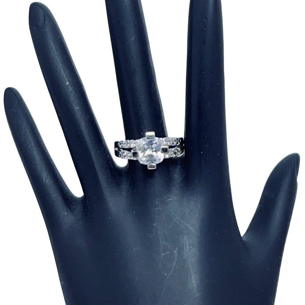 Silver Tone And Clear Rhinestone Engagement Ring Signed GR Thiland (R371)